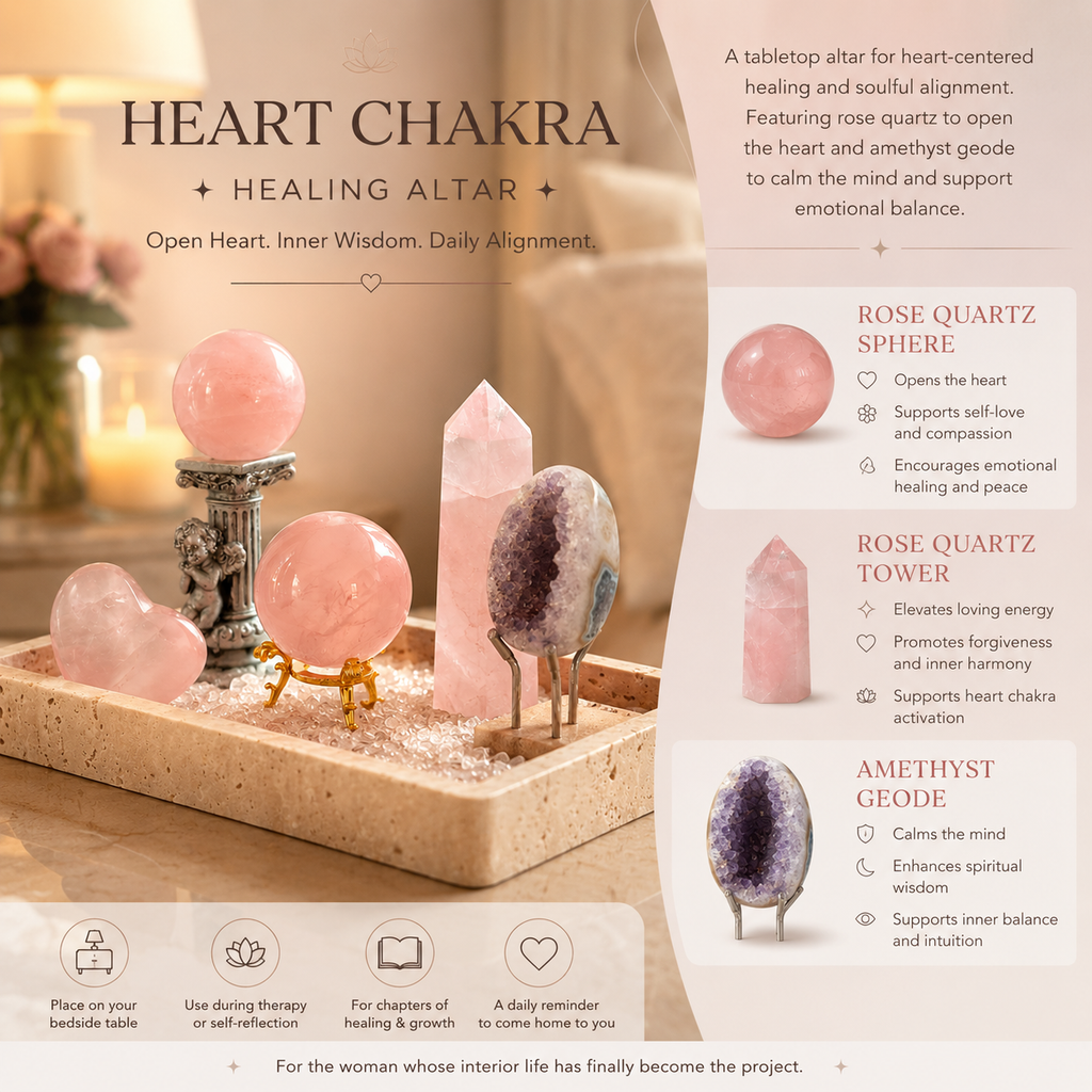 Meditation, Love & Emotional Wellness — Rose Quartz & Amethyst Geode Crystal Altar Decor for Heart Chakra Healing