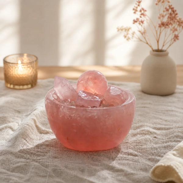 Rose Quartz Bowl with Crystals – Self-Love & Relationship Intention Set