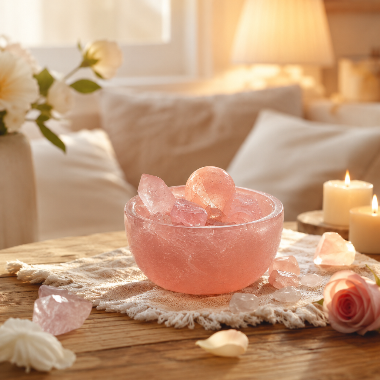 Self-Love, Romance & Relationship Intentions — Rose Quartz Crystal Grid Set for Bedroom, Bedside & Altar Décor, 3.54 × 3.15 in.