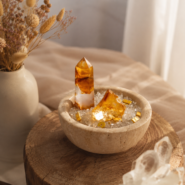 Prosperity, Abundance & Career Motivation — Brazilian Golden Citrine Crystal Grid Set for Business Intentions, Office, Desk & Altar Décor
