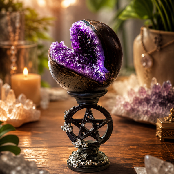 Abundance, Intuition & Positive Energy — Amethyst Open-Mouth Geode Sphere for Manifestation, Desk, Home & Altar Décor, 1.97–3.54 in. Diameter