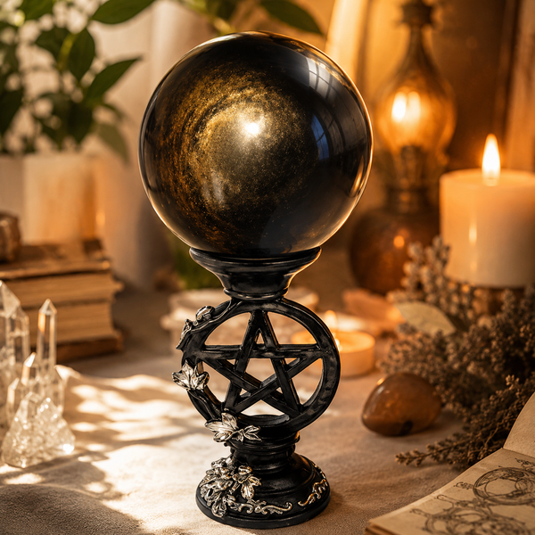 Protection, Grounding & Inner Strength — Gold Sheen Obsidian Crystal Sphere for Meditation, Shadow Work, Altar & Spiritual Décor