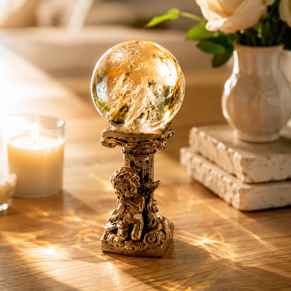 Abundance, Confidence & Motivation — Citrine Crystal Sphere for Solar Plexus, Manifestation Altar, Office & Prosperity Décor
