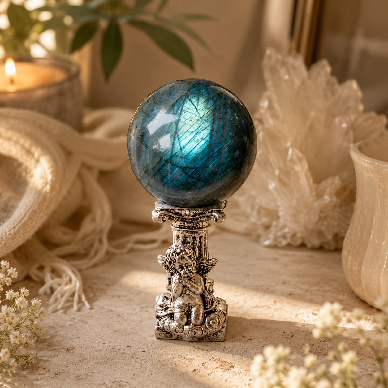 Protection, Intuition & Energy Balance — Labradorite Crystal Sphere for Empaths, Energy Practitioners, Meditation & Altar Décor