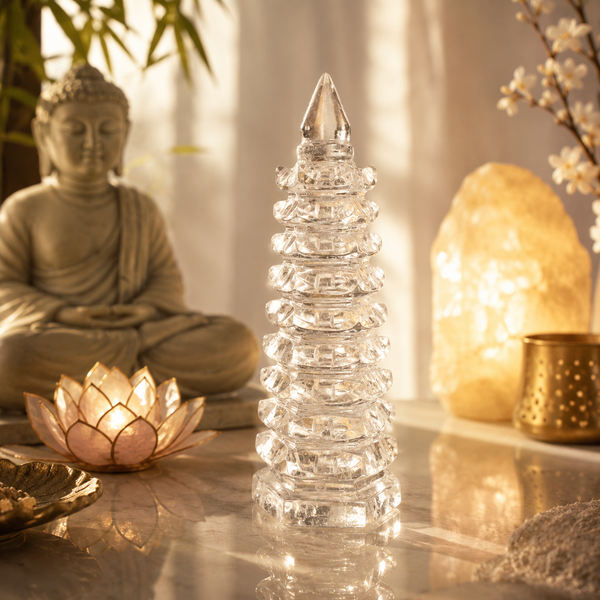 Clarity, Focus & Career Motivation — Clear Quartz Wenchang Pagoda Tower for Students, Exam Preparation, Office & Study Desk Décor