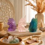 Joy & Inner-Child Connection Crystal Unicorn Statue — Amethyst, Rose Quartz or Green Fluorite for Positive Energy, Altar Décor & Meaningful Gifts