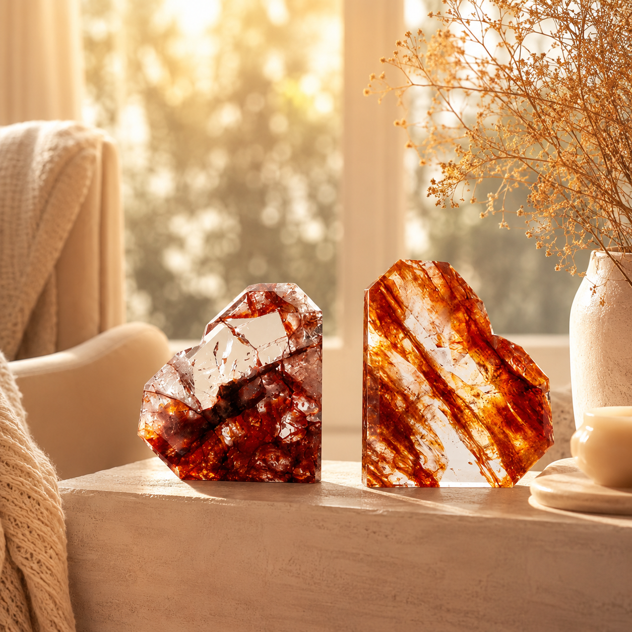 Energy, Motivation & Focus Crystal Heart — Red Crackle Quartz Stone for Positive Intentions, Desk Décor or Pocket Carry