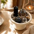 Grounding & Protection Root Chakra Bowl — Obsidian, Smoky Quartz & Crystal Chips for Meditation Altar and Peaceful Home Décor