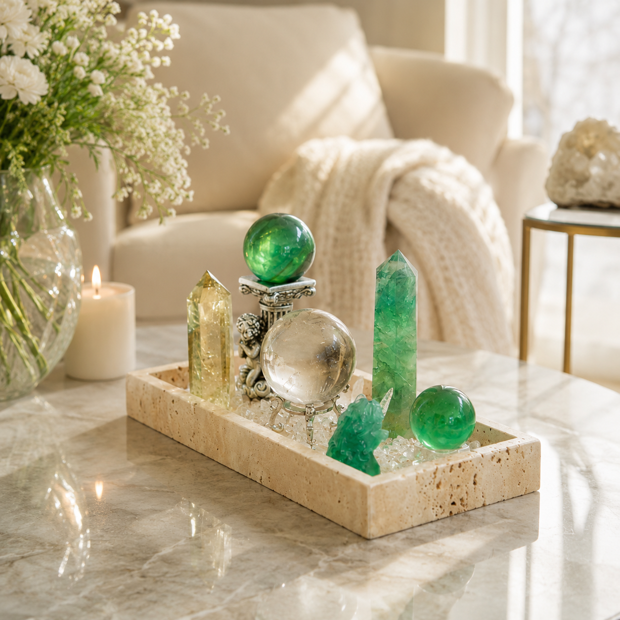 Abundance & Energy Cleansing Crystal Bowl — Premium Multi-Crystal Manifestation Altar
