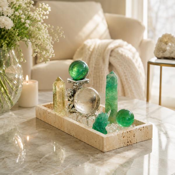 Abundance & Energy Cleansing Crystal Bowl — Premium Multi-Crystal Manifestation Altar