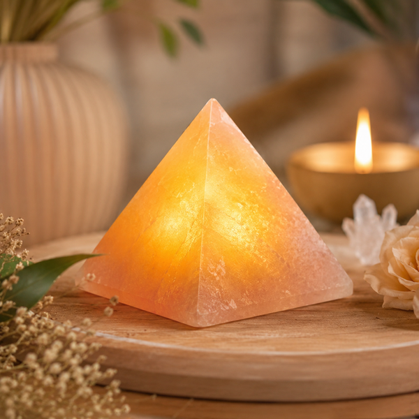 Calming Sleep & Inner Peace Selenite Pyramid Night Light — Premium Crystal Lamp