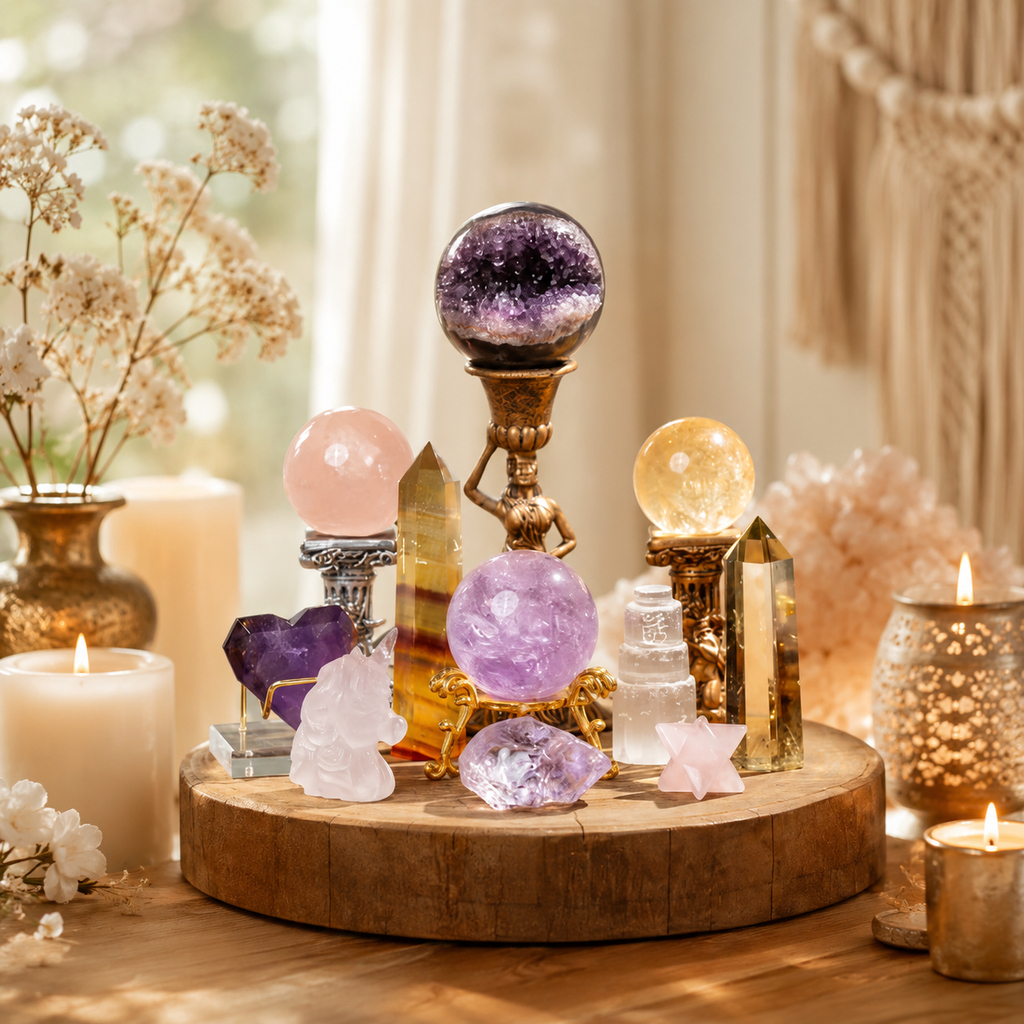 Wealth, Mentor Luck & Romance Manifestation — Triple-Purpose Crystal Grid for Abundance, Connections & Love