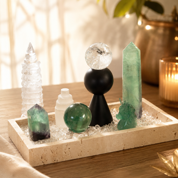 Emotional Clarity & Energy Cleansing — Green Echo Crystal Energy Grid with Green Fluorite & Clear Quartz for Heart Chakra Reset