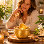 Prosperity & Abundance Treasure Bowl — Brass Feng Shui Wealth Bowl with Citrine Sphere & Gold Ingot Chips for Office, Altar & Wealth Corner Décor