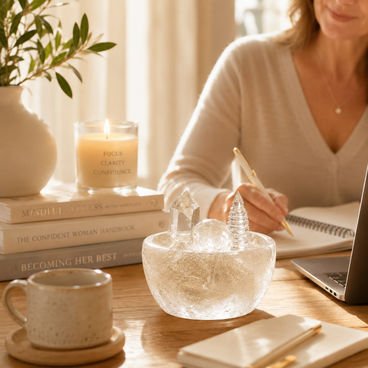 Clarity, Focus & Career Motivation — Clear Quartz Crystal Grid Set with Sphere, Tower & Wenchang Pagoda for Study, Office & Altar Décor