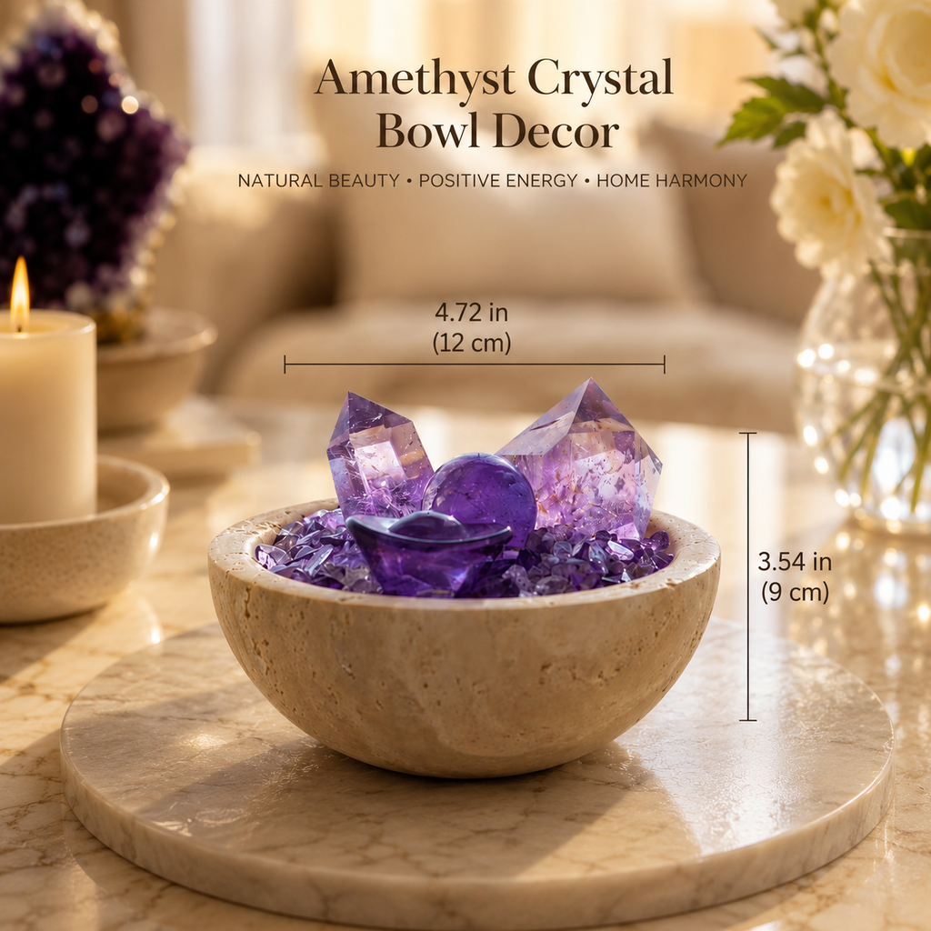 Wisdom, Intuition & Abundance — Premium Amethyst Crystal Grid Set with Sphere, Tower & Ingot for Manifestation, Office & Altar Décor