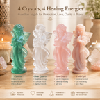 Protection, Guidance & Positive Energy — Fluorite Clear Quartz Rose Quartz Pink Opal Guardian Angel Crystal Statue for Home Décor, Meditation, Altar & Meaningful Gifts