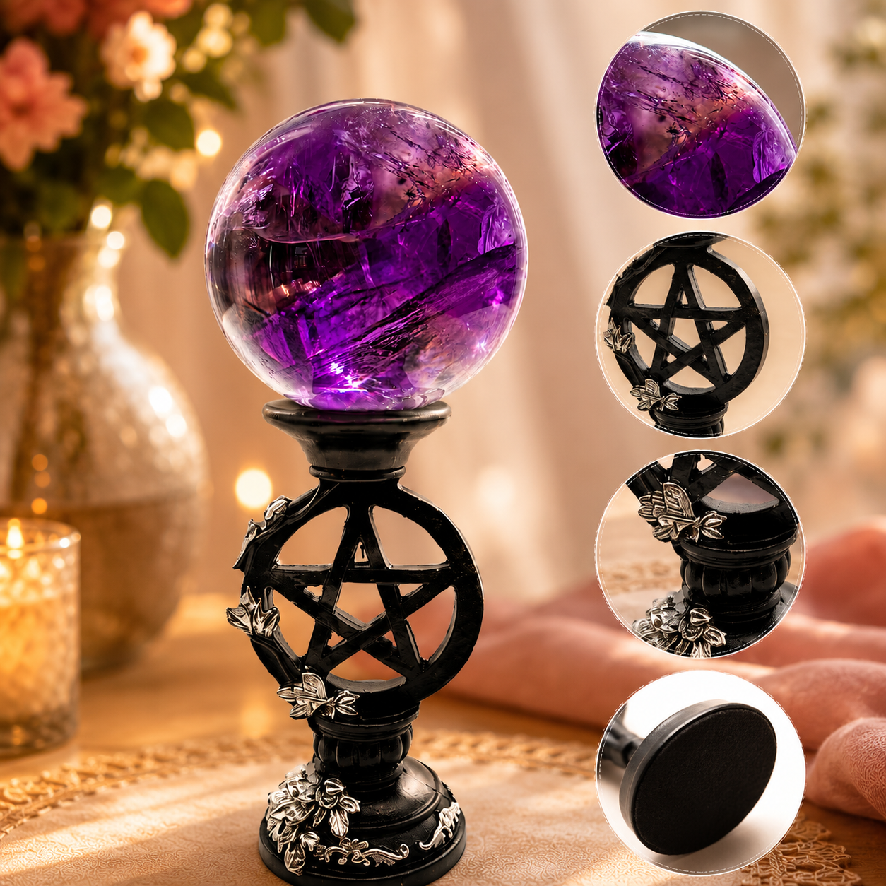 Intuition, Spiritual Insight & High-Vibration Energy — Rare Star-Pattern Trapiche Amethyst Sphere for Collectors, Meditation & Altar Décor, Approx. 1.77 in. Diameter
