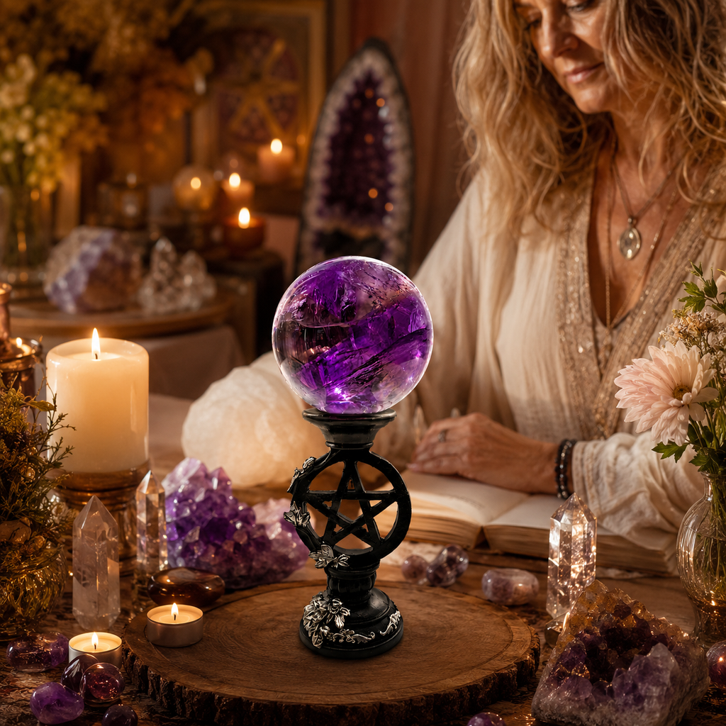 Intuition, Spiritual Insight & High-Vibration Energy — Rare Star-Pattern Trapiche Amethyst Sphere for Collectors, Meditation & Altar Décor, Approx. 1.77 in. Diameter
