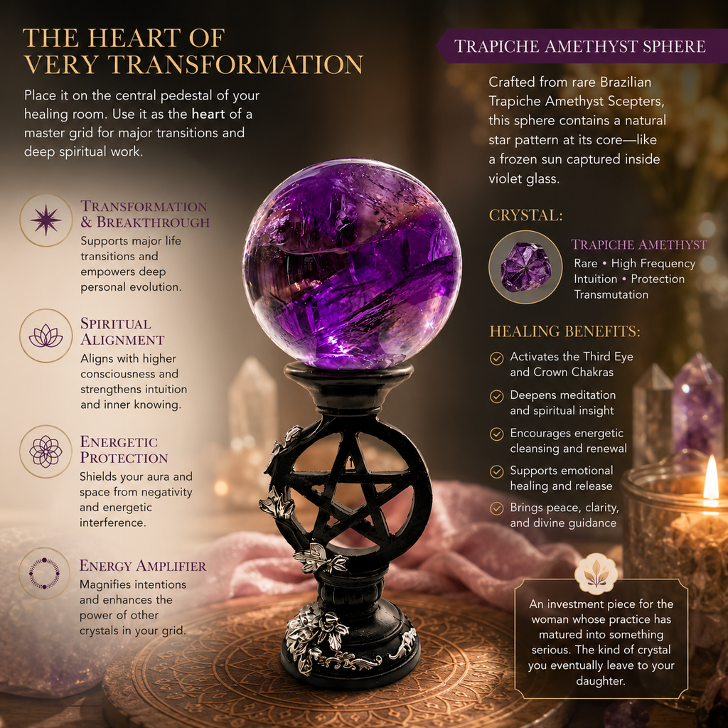 Intuition, Spiritual Insight & High-Vibration Energy — Rare Star-Pattern Trapiche Amethyst Sphere for Collectors, Meditation & Altar Décor, Approx. 1.77 in. Diameter