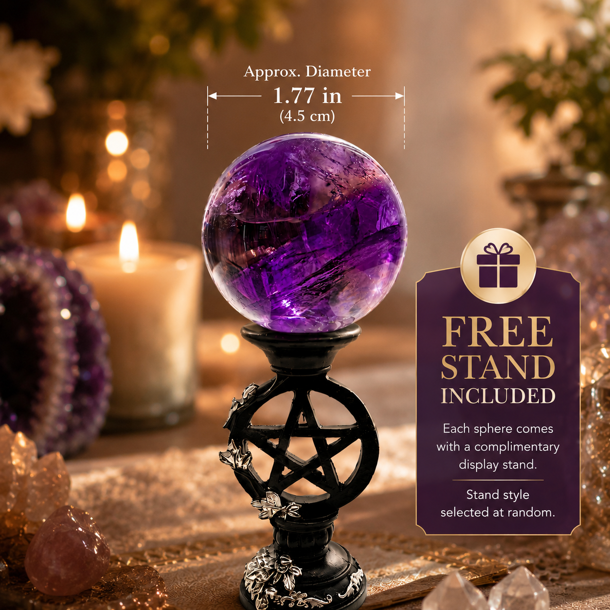 Intuition, Spiritual Insight & High-Vibration Energy — Rare Star-Pattern Trapiche Amethyst Sphere for Collectors, Meditation & Altar Décor, Approx. 1.77 in. Diameter