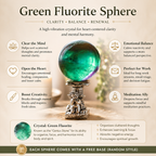Clarity, Creativity & Heart-Centered Energy — Top-Grade Green Fluorite Crystal Sphere for Focus, Meditation, Desk & Altar Décor, Approx. 1.6 in. Diameter