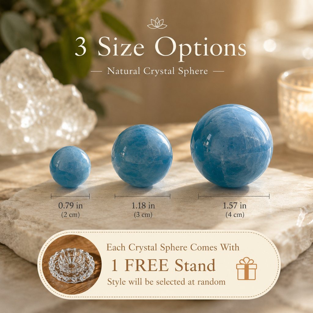 Calm Energy, Communication & Confidence — Aquamarine “Mermaid Stone” Crystal Sphere for Throat Chakra, Meditation, Desk & Altar Décor