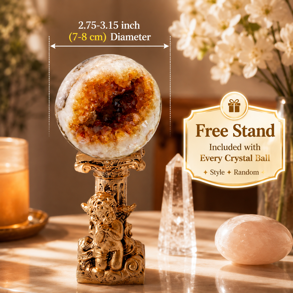 Prosperity, Abundance & Business Motivation — Royal Yellow Citrine “Little Monster” Crystal Sphere for Entrepreneurs, Office & Desk Décor
