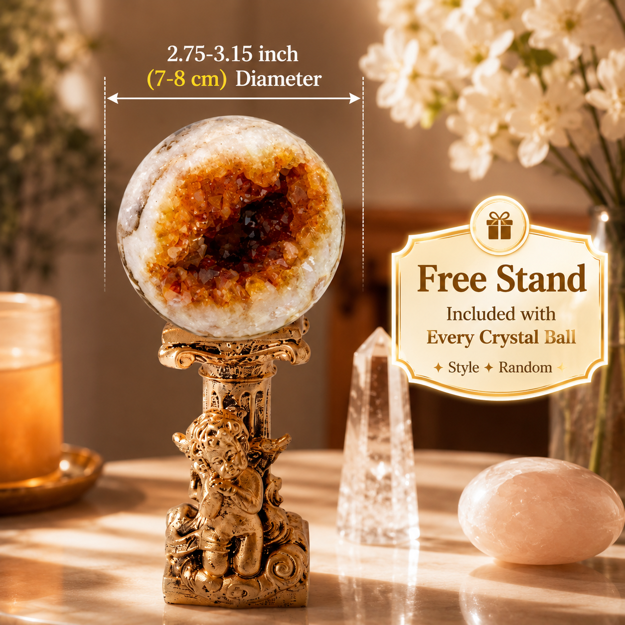 Prosperity, Abundance & Business Motivation — Royal Yellow Citrine “Little Monster” Crystal Sphere for Entrepreneurs, Office & Desk Décor