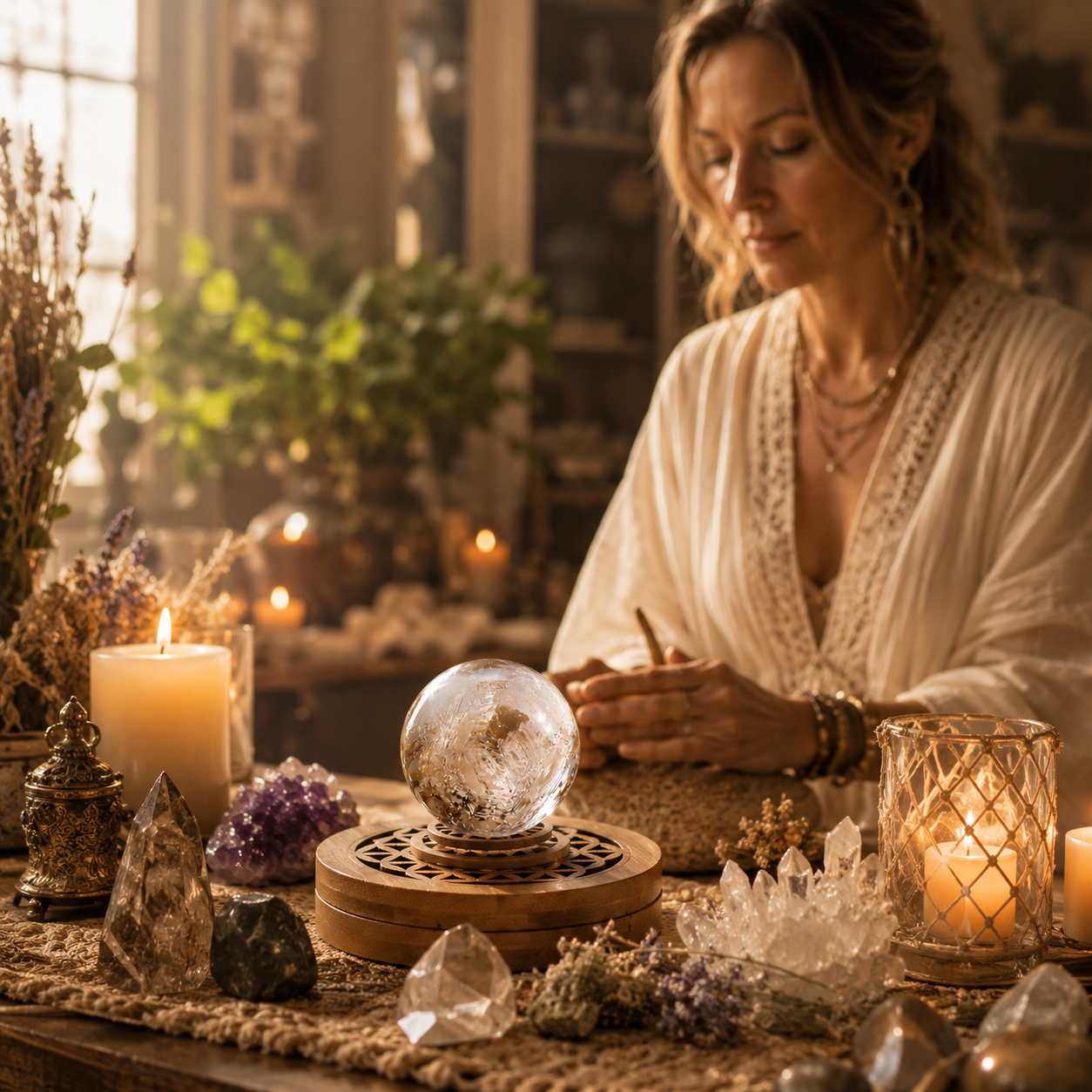 Insight, Reflection & Spiritual Growth — Skeletal Quartz Crystal Sphere for Meditation, Past-Life Exploration & Altar Décor, Approx. 1.6–2.0 in. Diameter