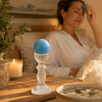 Calm Energy, Communication & Confidence — Aquamarine “Mermaid Stone” Crystal Sphere for Throat Chakra, Meditation, Desk & Altar Décor