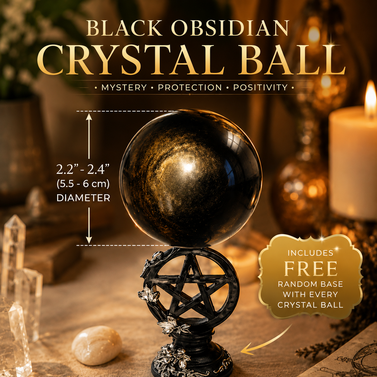 Protection, Grounding & Inner Strength — Gold Sheen Obsidian Crystal Sphere for Meditation, Shadow Work, Altar & Spiritual Décor