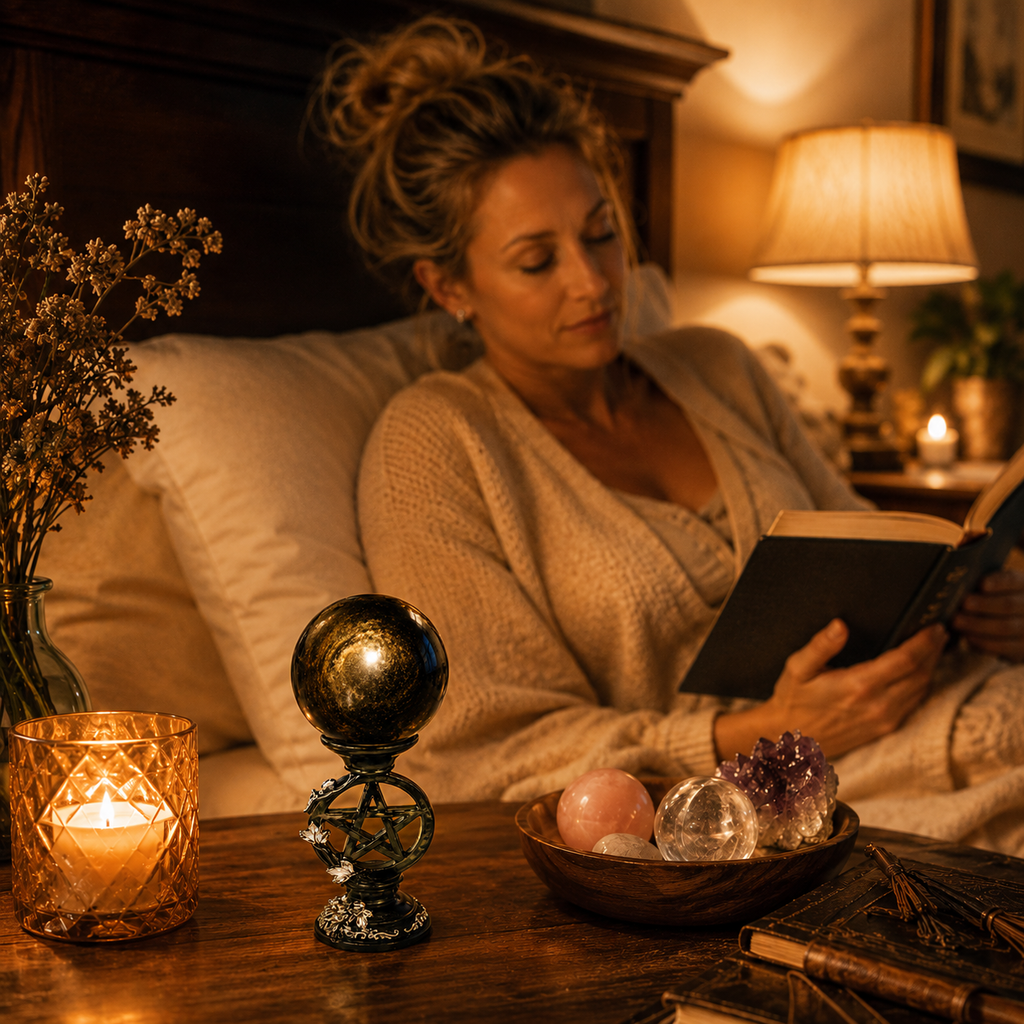 Protection, Grounding & Inner Strength — Gold Sheen Obsidian Crystal Sphere for Meditation, Shadow Work, Altar & Spiritual Décor
