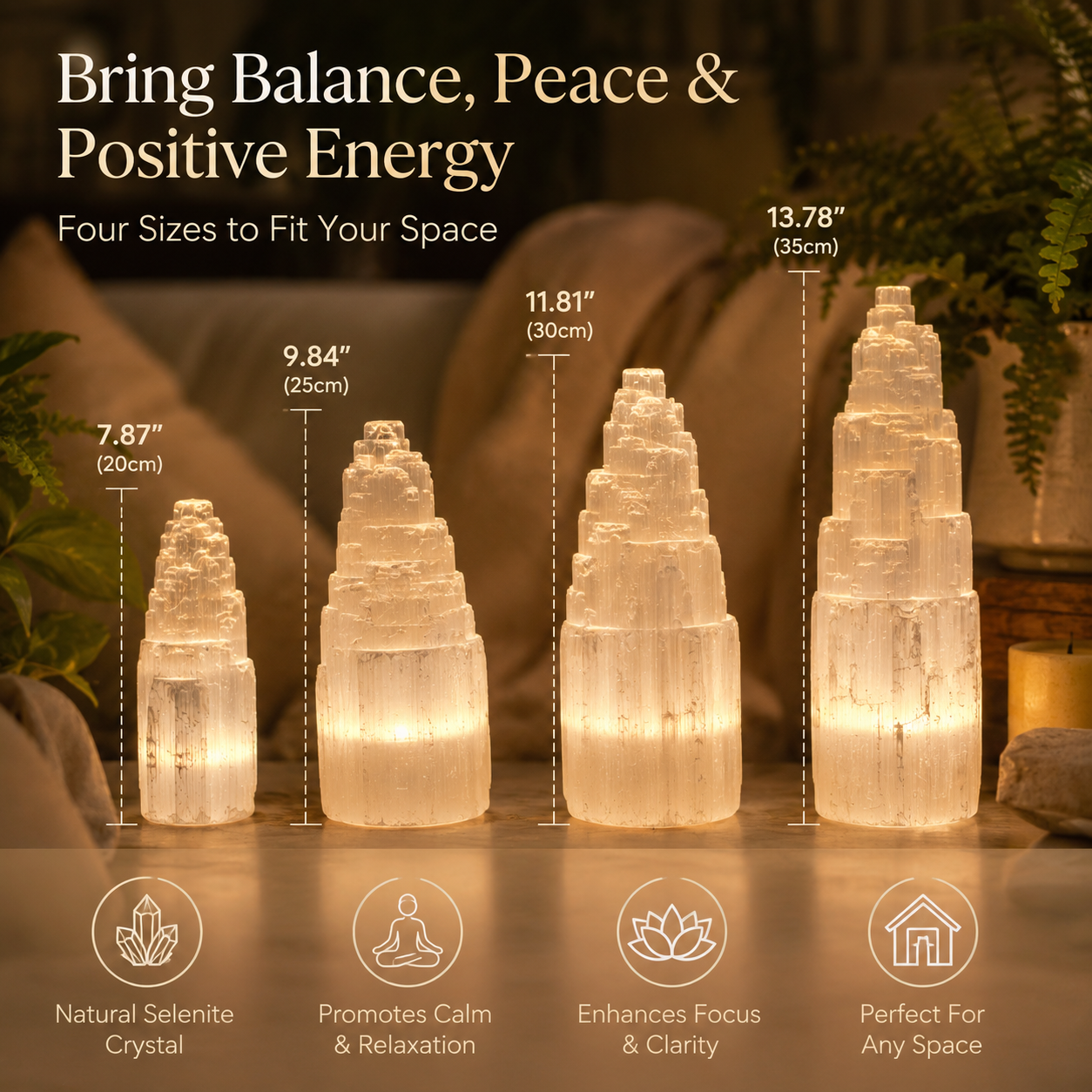 Energy Cleansing & Spiritual Ambiance — Selenite Lighthouse Crystal Lamp for Crown Chakra, Bedroom, Altar & Meditation Space Décor