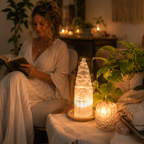 Energy Cleansing & Spiritual Ambiance — Selenite Lighthouse Crystal Lamp for Crown Chakra, Bedroom, Altar & Meditation Space Décor