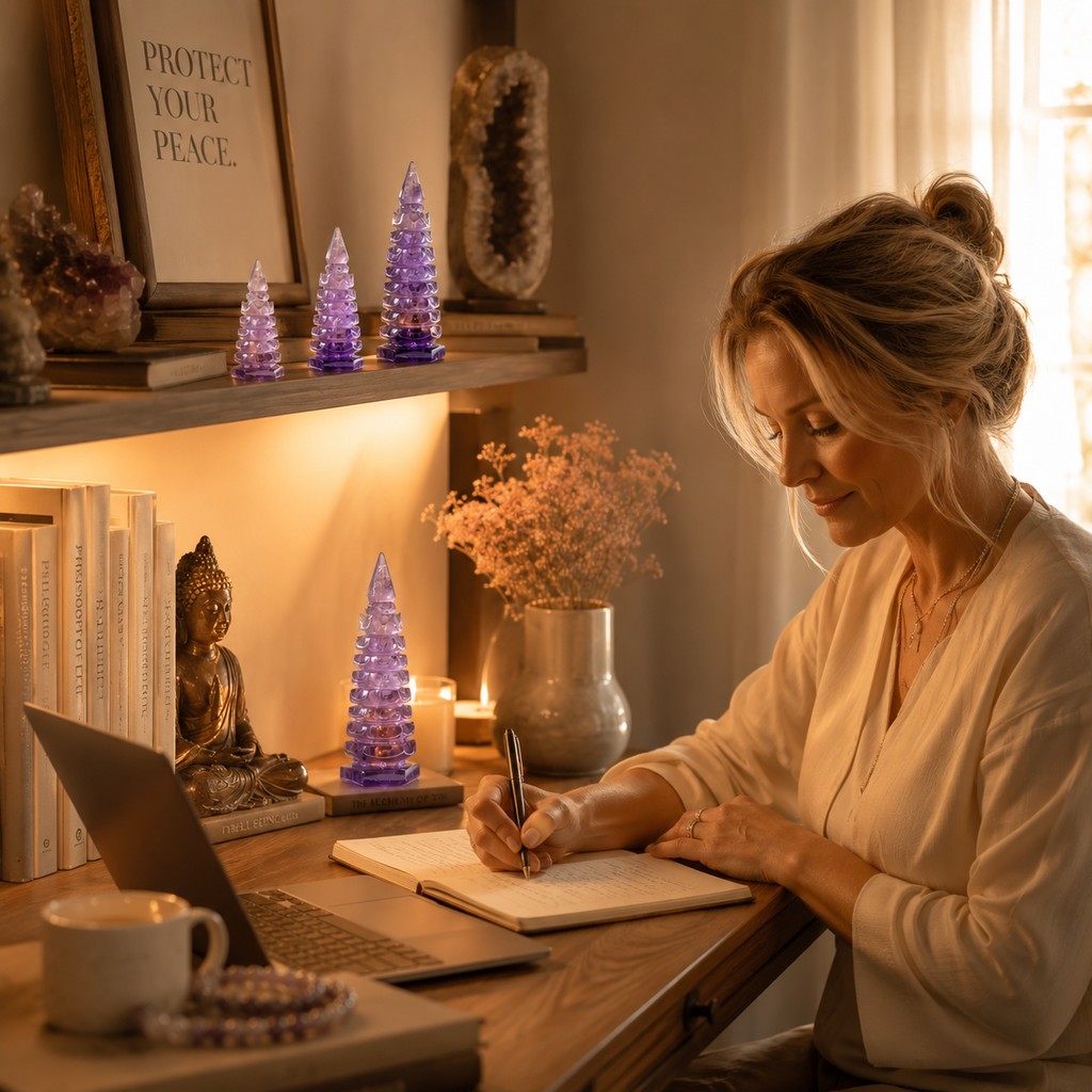Focus, Wisdom & Study Motivation — Amethyst Wenchang Pagoda Tower for Students, Exam Preparation, Graduate School & Desk Décor
