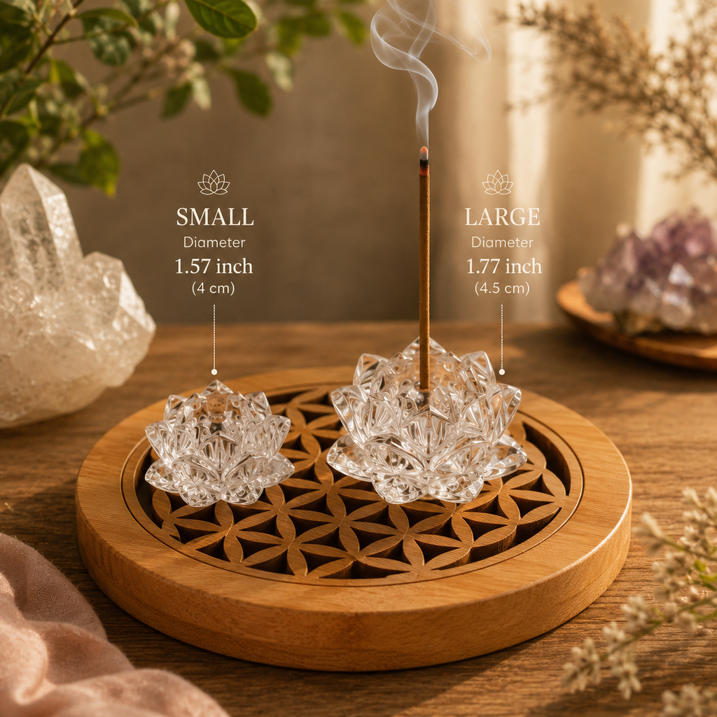 Clarity & Positive Energy Lotus Incense Holder — Hand-Carved Clear Quartz Crystal for Meditation, Yoga Studio, Altar & Sacred Space Décor