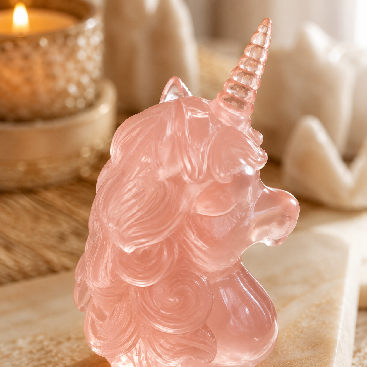 Joy & Inner-Child Connection Crystal Unicorn Statue — Amethyst, Rose Quartz or Green Fluorite for Positive Energy, Altar Décor & Meaningful Gifts