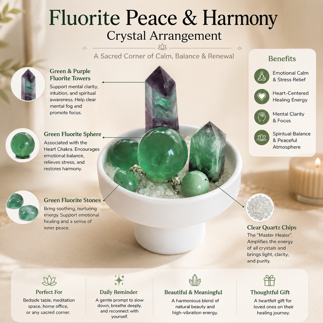 Calming Energy & Emotional Balance Crystal Bowl — Premium Crystal Set for Peaceful Spaces