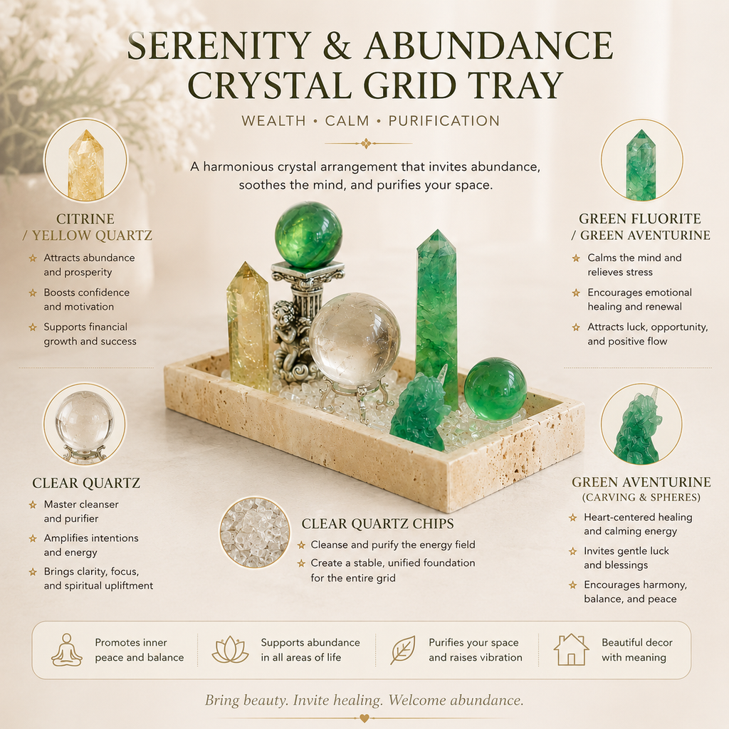 Abundance & Energy Cleansing Crystal Bowl — Premium Multi-Crystal Manifestation Altar