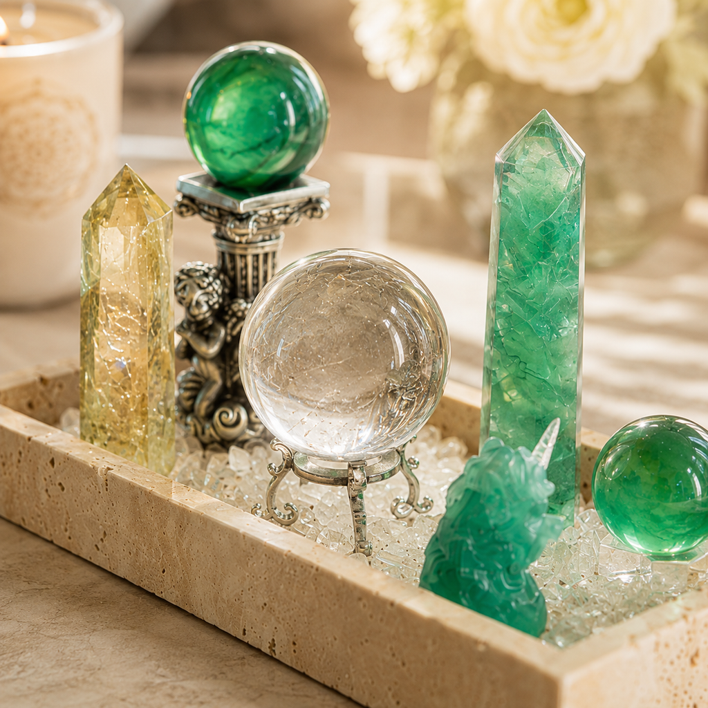 Abundance & Energy Cleansing Crystal Bowl — Premium Multi-Crystal Manifestation Altar