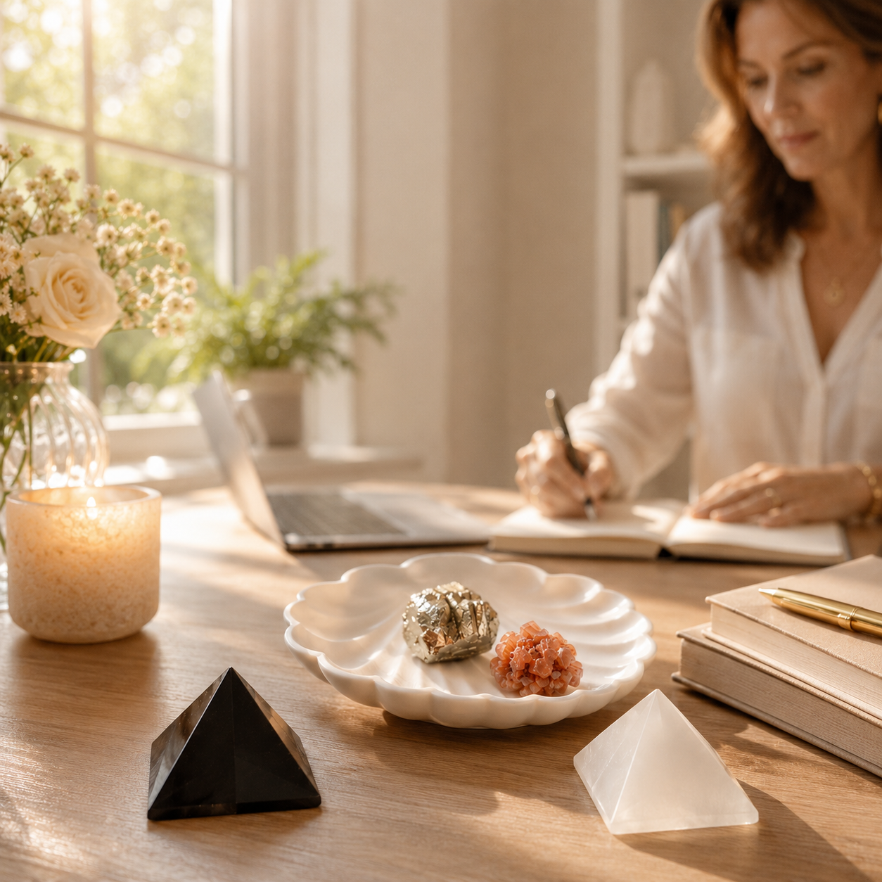 Office Energy Cleansing & Focus Crystal Kit — Aragonite, Pyrite, Obsidian & Selenite Set