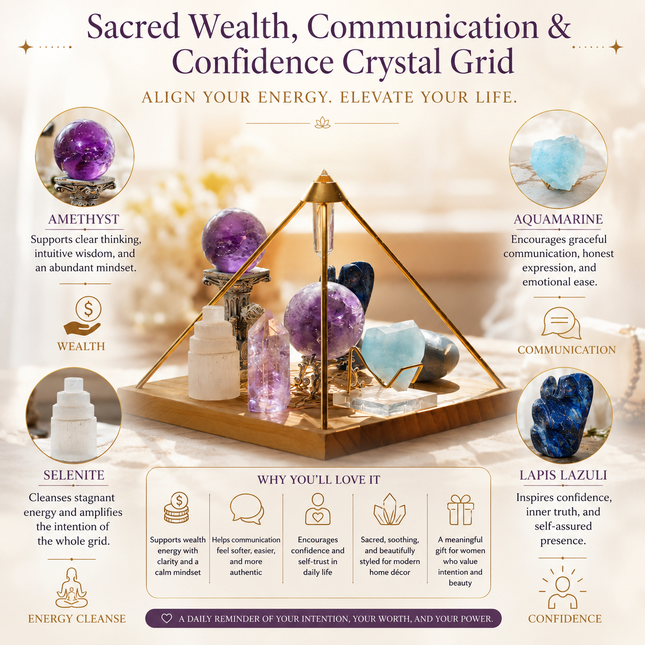 Career Success & Abundance Crystal Grid — Confidence & Communication Manifestation Altar