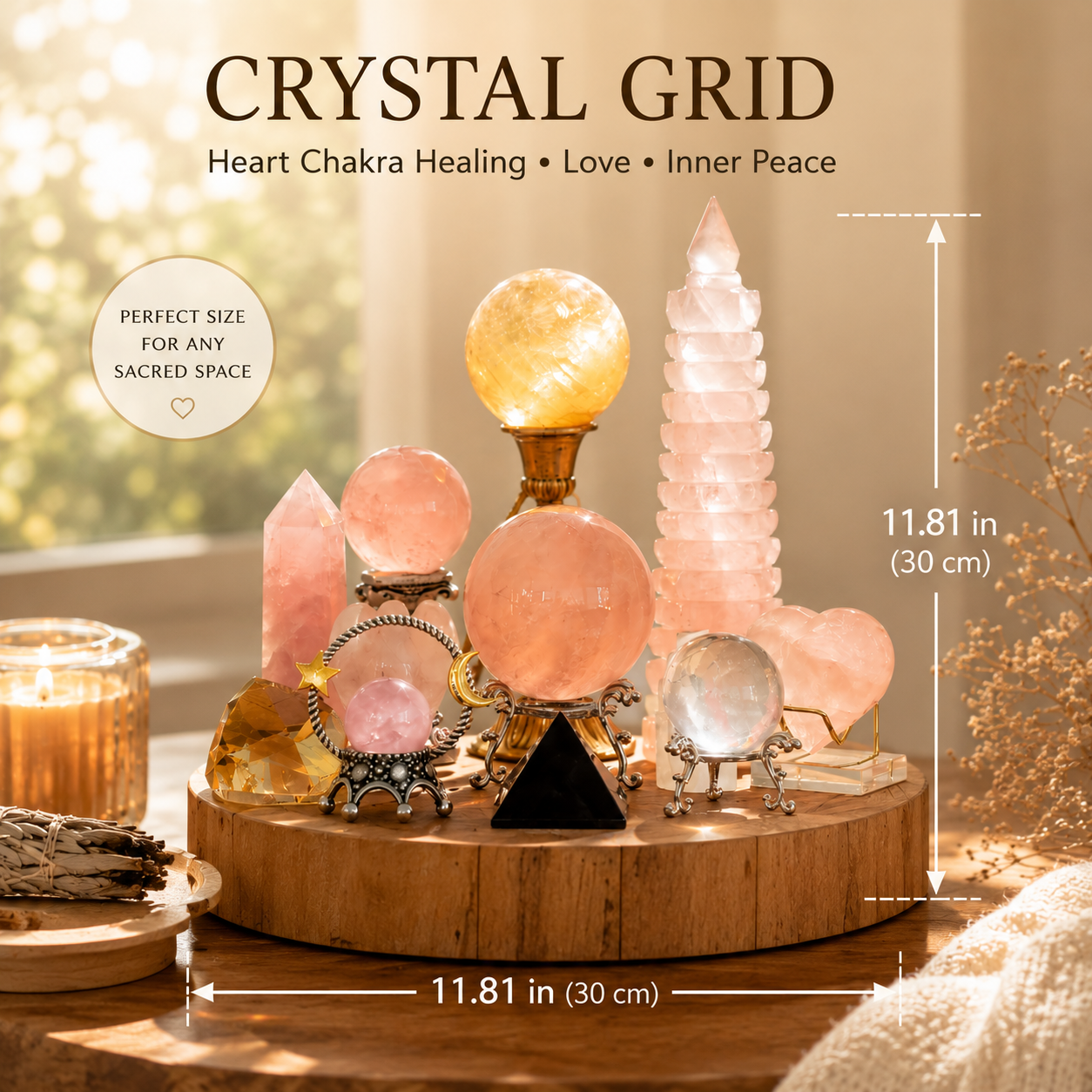 Self-Love & Emotional Healing Heart Chakra Crystal Grid — Premium Crystal Altar