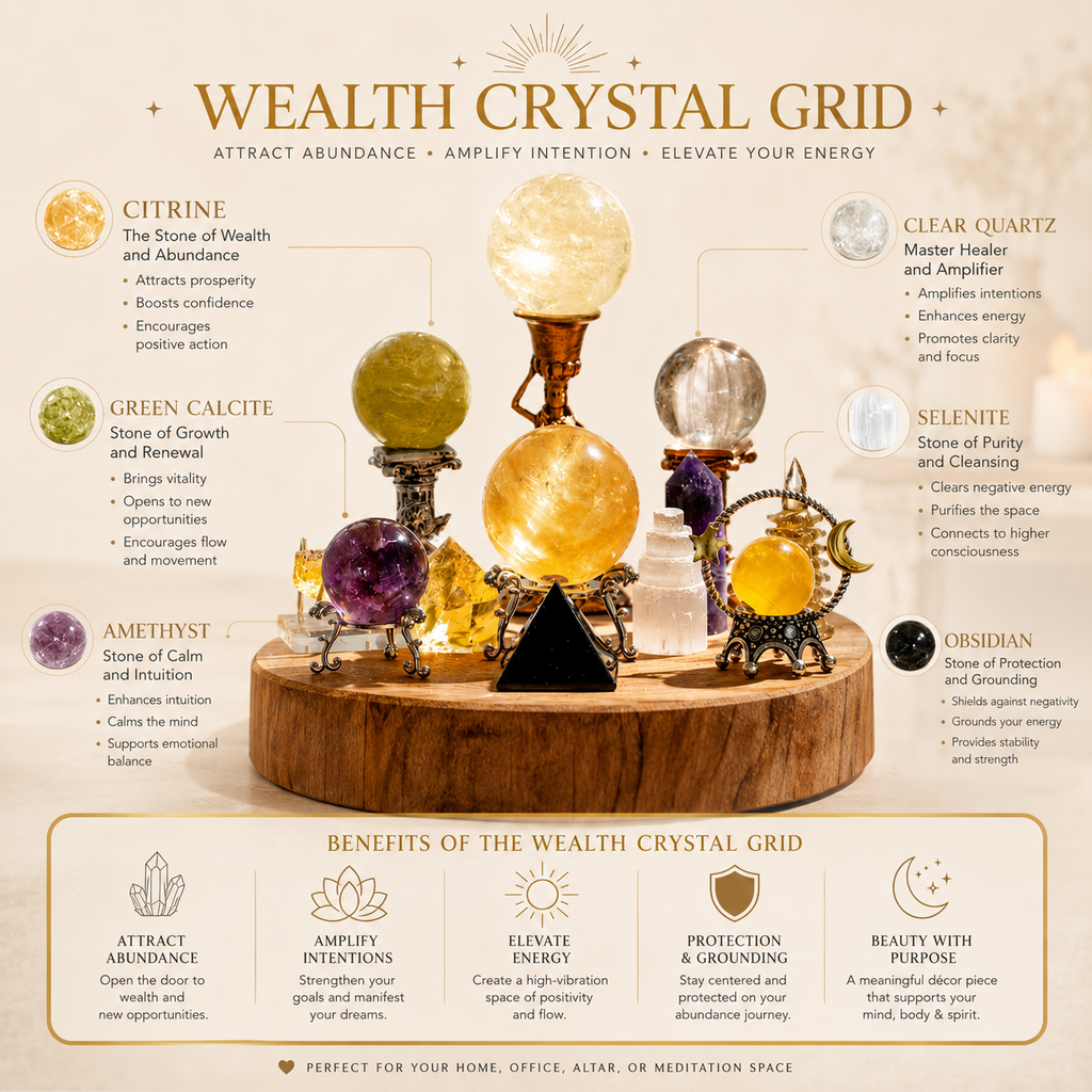 Abundance & Wealth Manifestation — Premium Crystal Grid for Office & Home Prosperity Corner