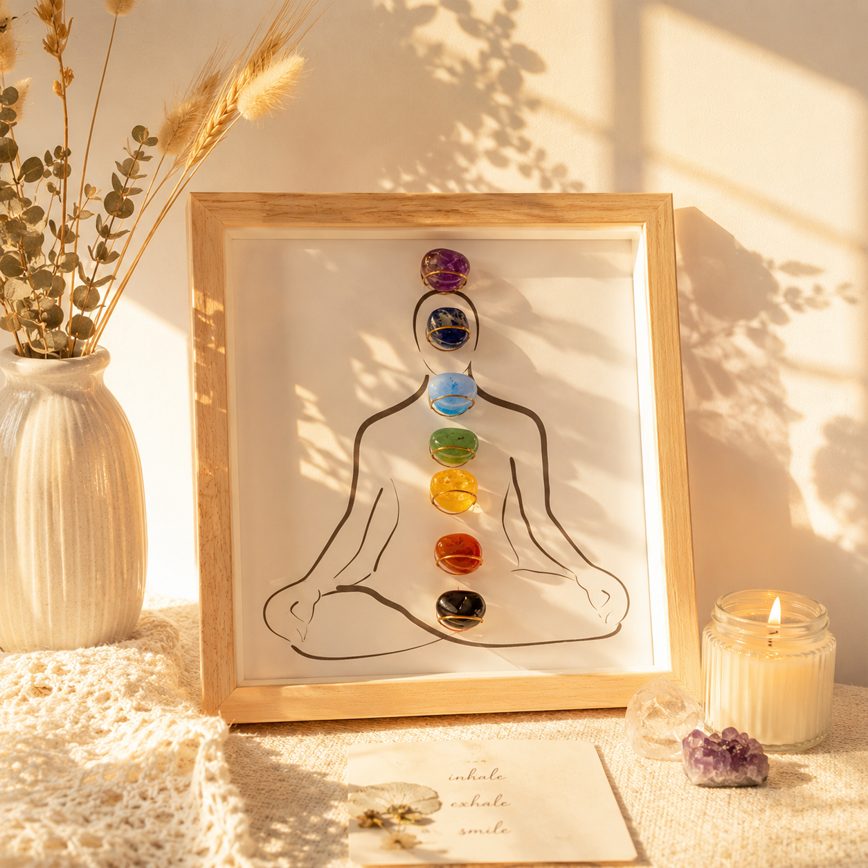 Chakra Balance, Energy Alignment & Positive Intentions — 7 Chakra Crystal Display Artwork for Meditation, Altar, Sacred Home Décor & Spiritual Gifts