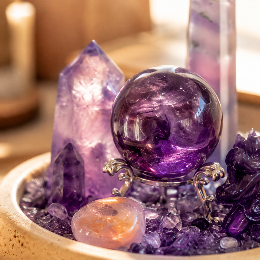 Intuition & Inner Wisdom — Amethyst Crystal Grid for Meditation, Spiritual Clarity & Inner Guidance