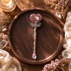 Energy Cleansing, Intention Setting & Spiritual Focus — Handcrafted Heart and Moon Crystal Wand for Meditation, Crystal Grids & Altar, Available in Rose Quartz, Strawberry Quartz, Fluorite, Citrine, Obsidian or Clear Quartz