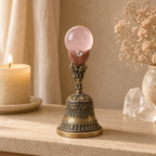 Energy Cleansing, Meditation & Intention Setting — Handcrafted Crystal Bell with Clear Quartz Top, Available in Rose Quartz, Amethyst or Fluorite Heart and Sphere Designs