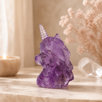 Joy & Inner-Child Connection Crystal Unicorn Statue — Amethyst, Rose Quartz or Green Fluorite for Positive Energy, Altar Décor & Meaningful Gifts